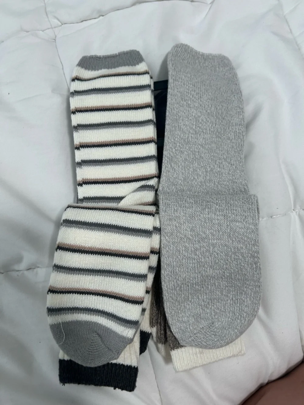 Muk Luks womens Gray & Taupe Striped Boot Socks - 6 Pack